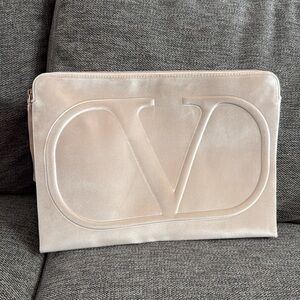 Valentino Beauty Nude Beige Velvet XL Flat Pouch  New
